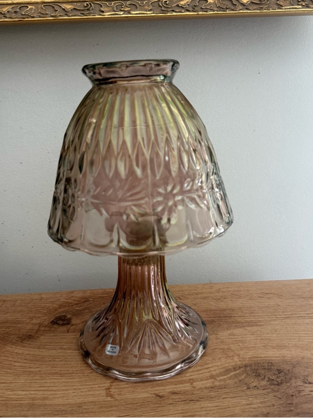 VTG  Princess House 3 Piece Iridescent Pink Purple Glass Fairy Lamp NOS In Box